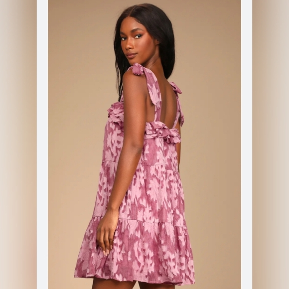 Lulus Dresses & Skirts - Lulu's Rush of Romance Mauve Burnout Tie Strap Tiered Mini Dress Women's Size XS